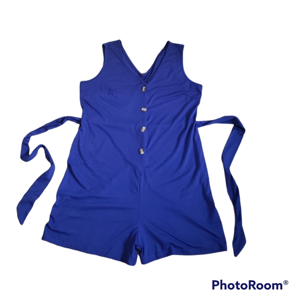 #New Women Blue  Shorts Sleeveless Front Buttons Romper